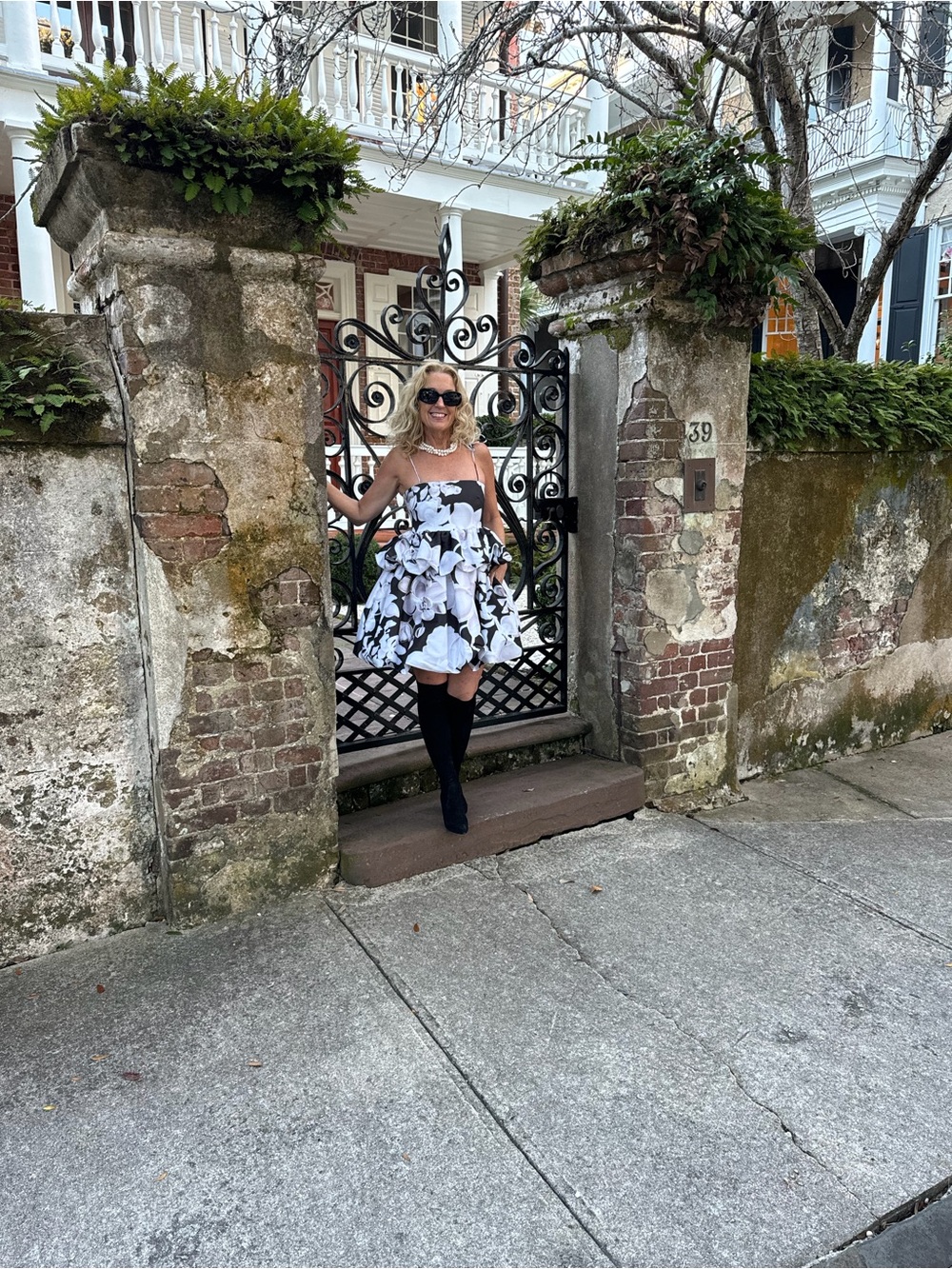 Strapless Black & White Floral Midi Dress - Women's